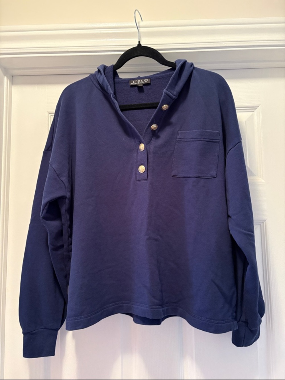 J. Crew Navy Hooded Henley with Chest Pocket